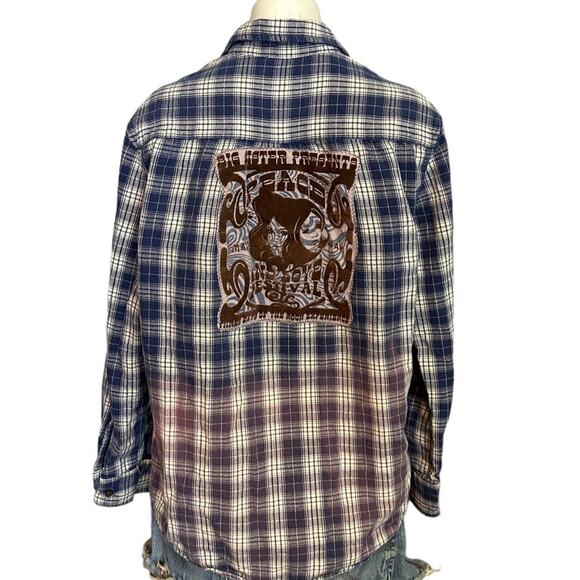 60s Rock Festival Plaid Flannel Shirt Shacket MEDIUM Oversize One of Kind Purple - Picture 1 of 6